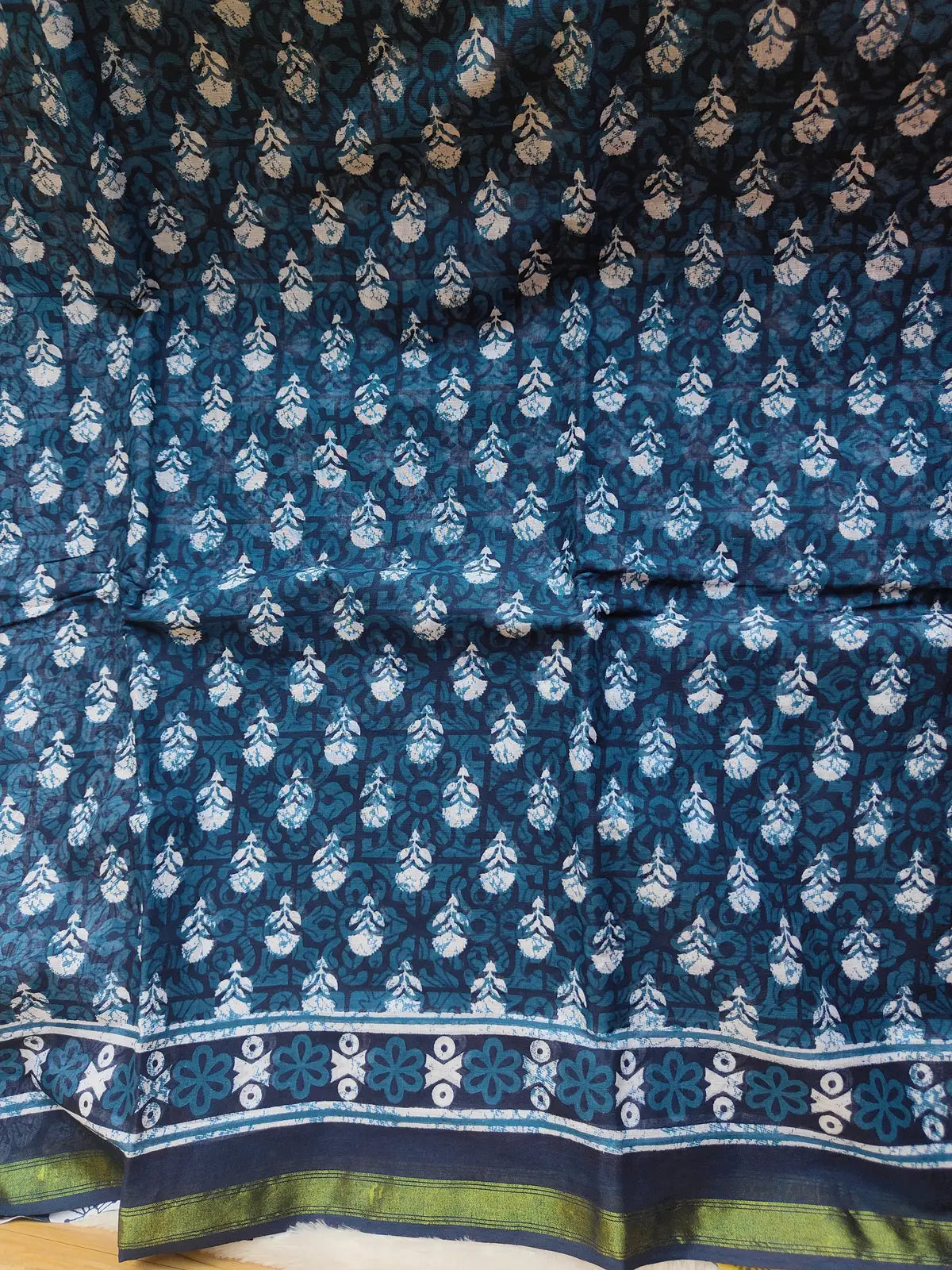 INDIGO AJRAKH CHANDERI COTTON SAREE