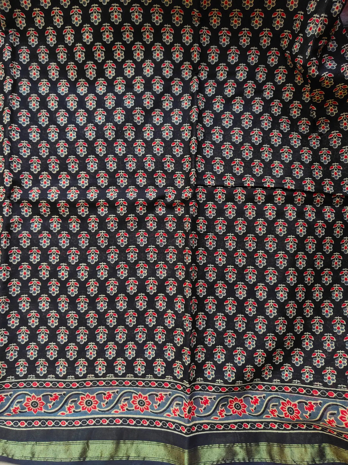 BLACK AND RED AJRAKH CHANDERI COTTON SAREE