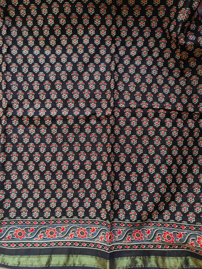 BLACK AND RED AJRAKH CHANDERI COTTON SAREE