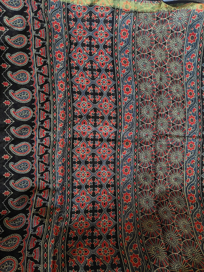BLACK AND RED AJRAKH CHANDERI COTTON SAREE