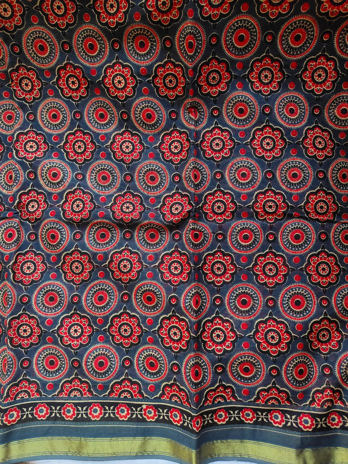 GREY AND RED AJRAKH CHANDERI COTTON SAREE