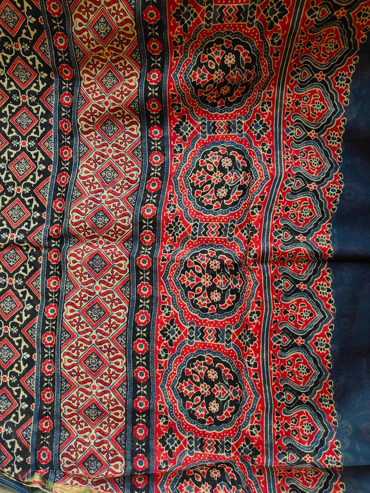 GREY AND RED AJRAKH CHANDERI COTTON SAREE