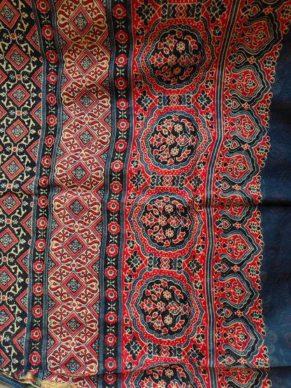 GREY AND RED AJRAKH CHANDERI COTTON SAREE