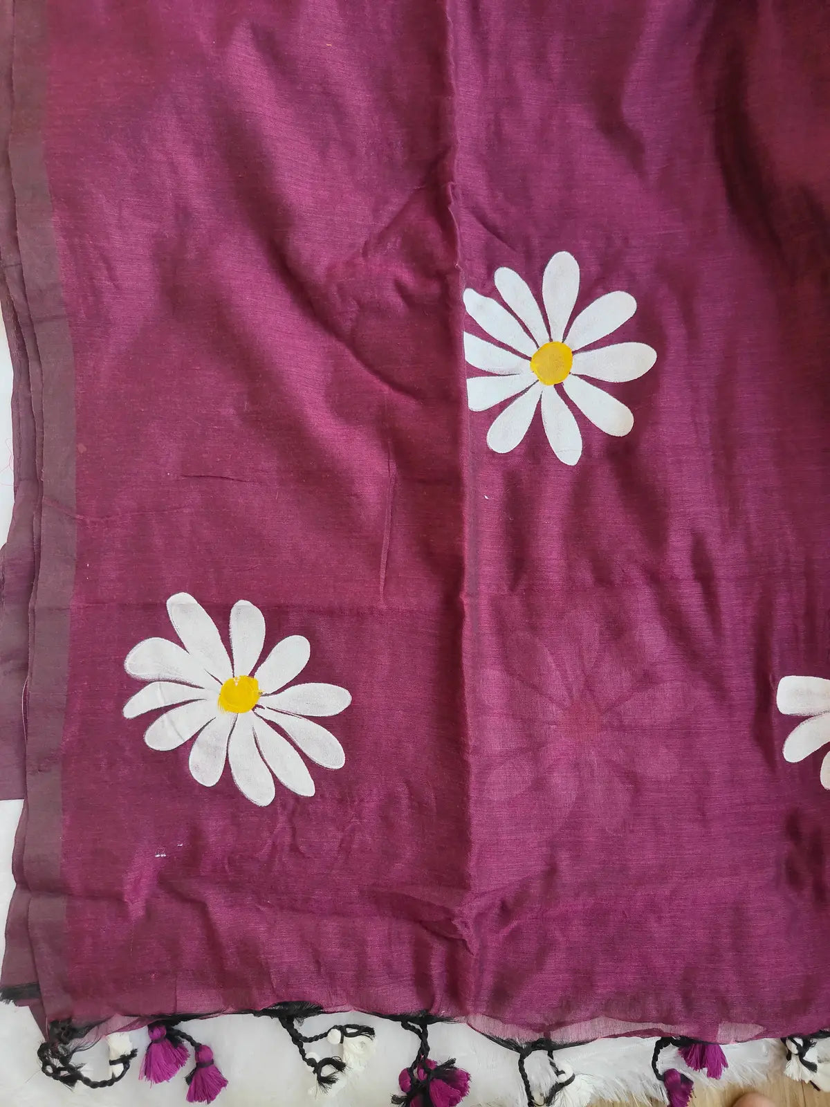 MAGENTA FLORAL HAND PAINTED MUL COTTON SAREE