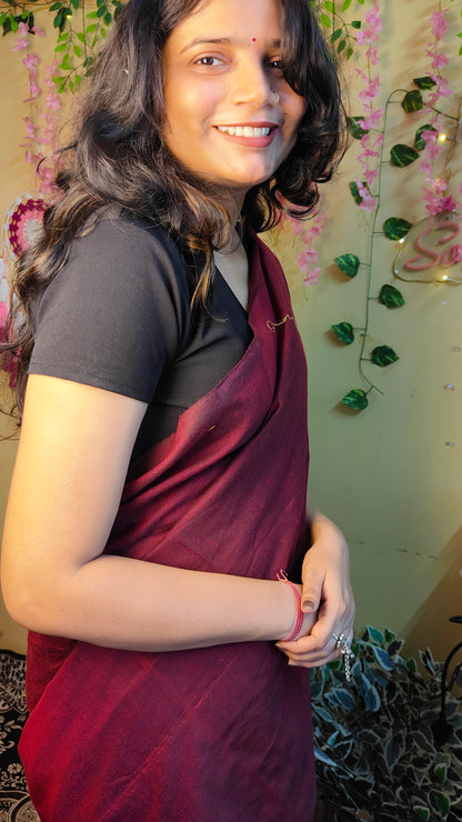 BLACK AND MAROON  KHADI COTTON SAREE