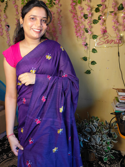 PURPLE BUTTERFLY KHADI COTTON SAREE