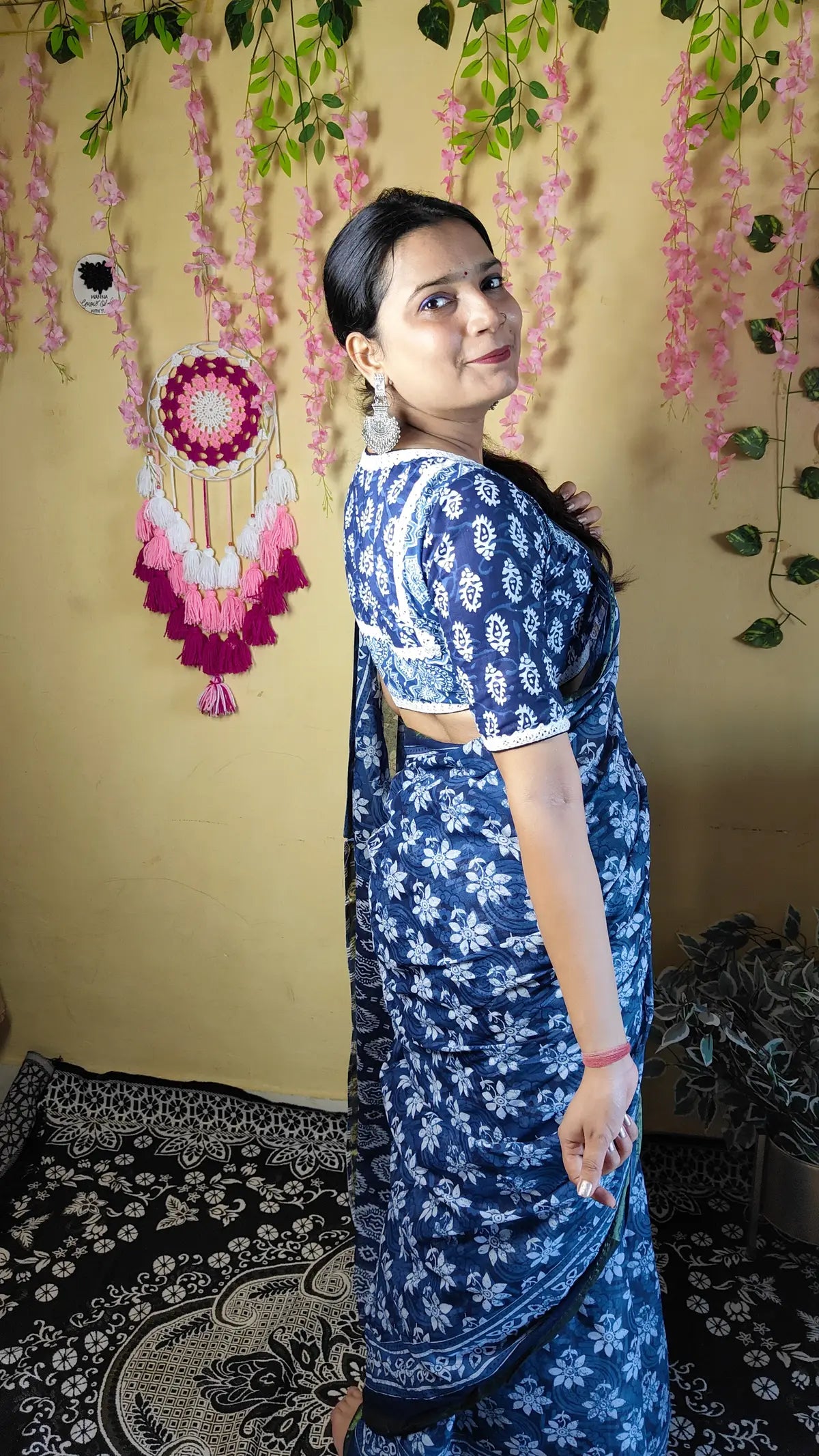INDIGO AJRAKH CHANDERI COTTON SAREE