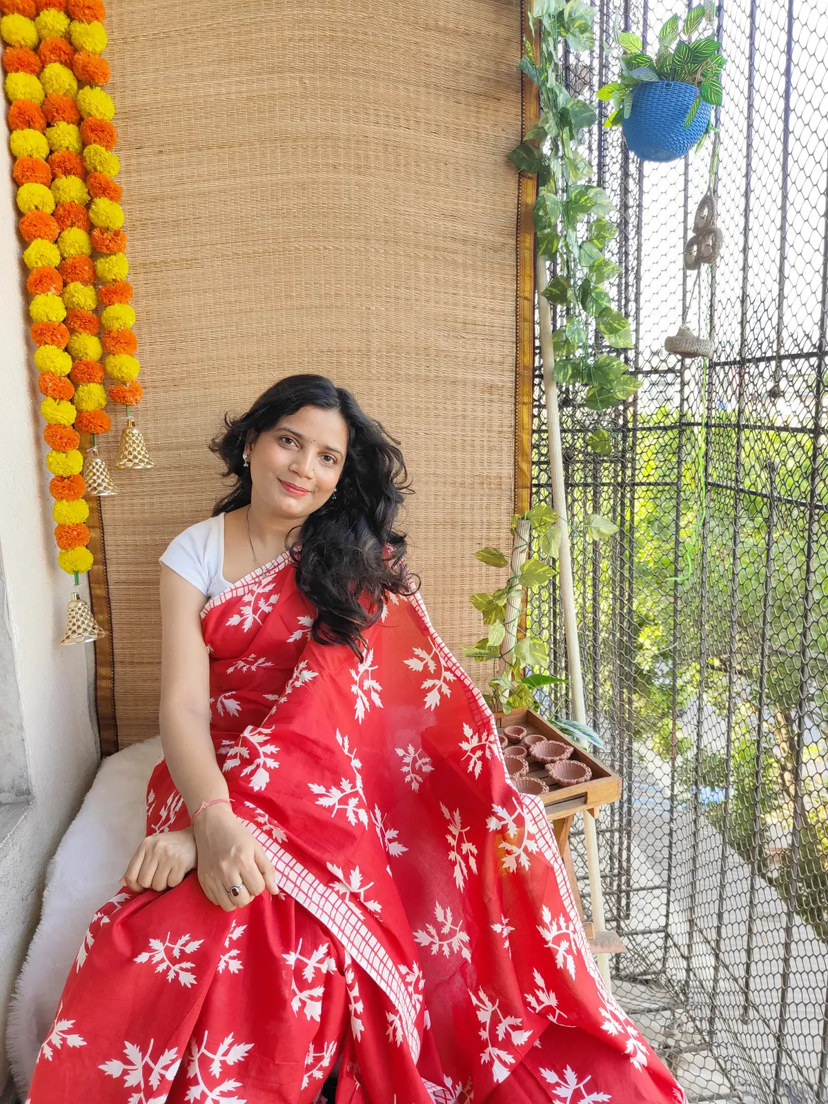 RED MULMUL COTTON SAREE