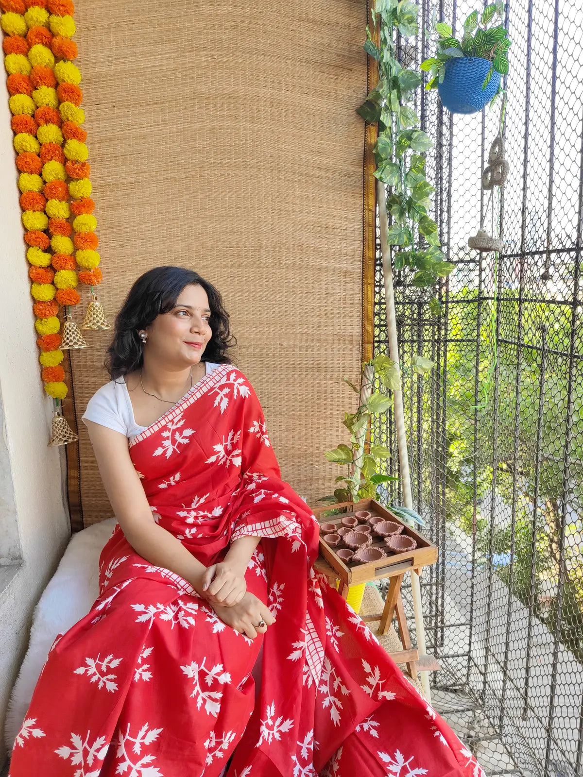 RED MULMUL COTTON SAREE