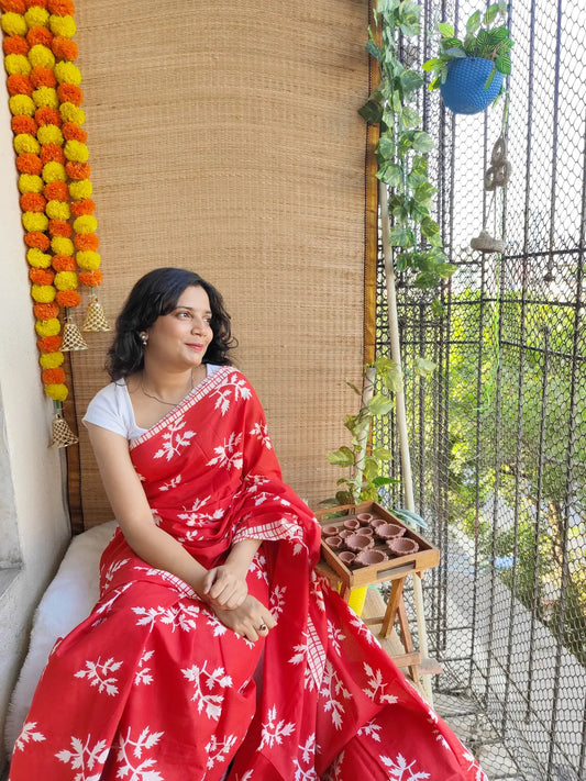 RED MULMUL COTTON SAREE