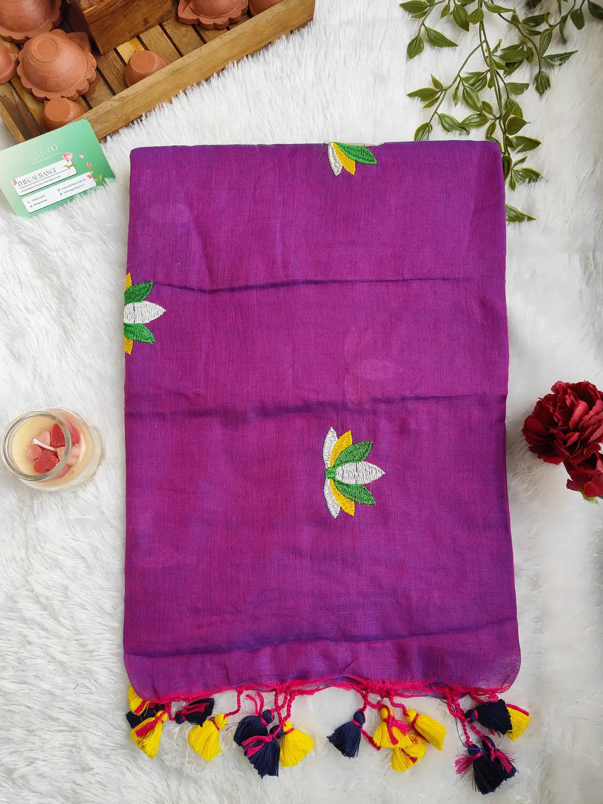 PURPLE LOTUS EMBROIDERED MUL COTTON SAREE