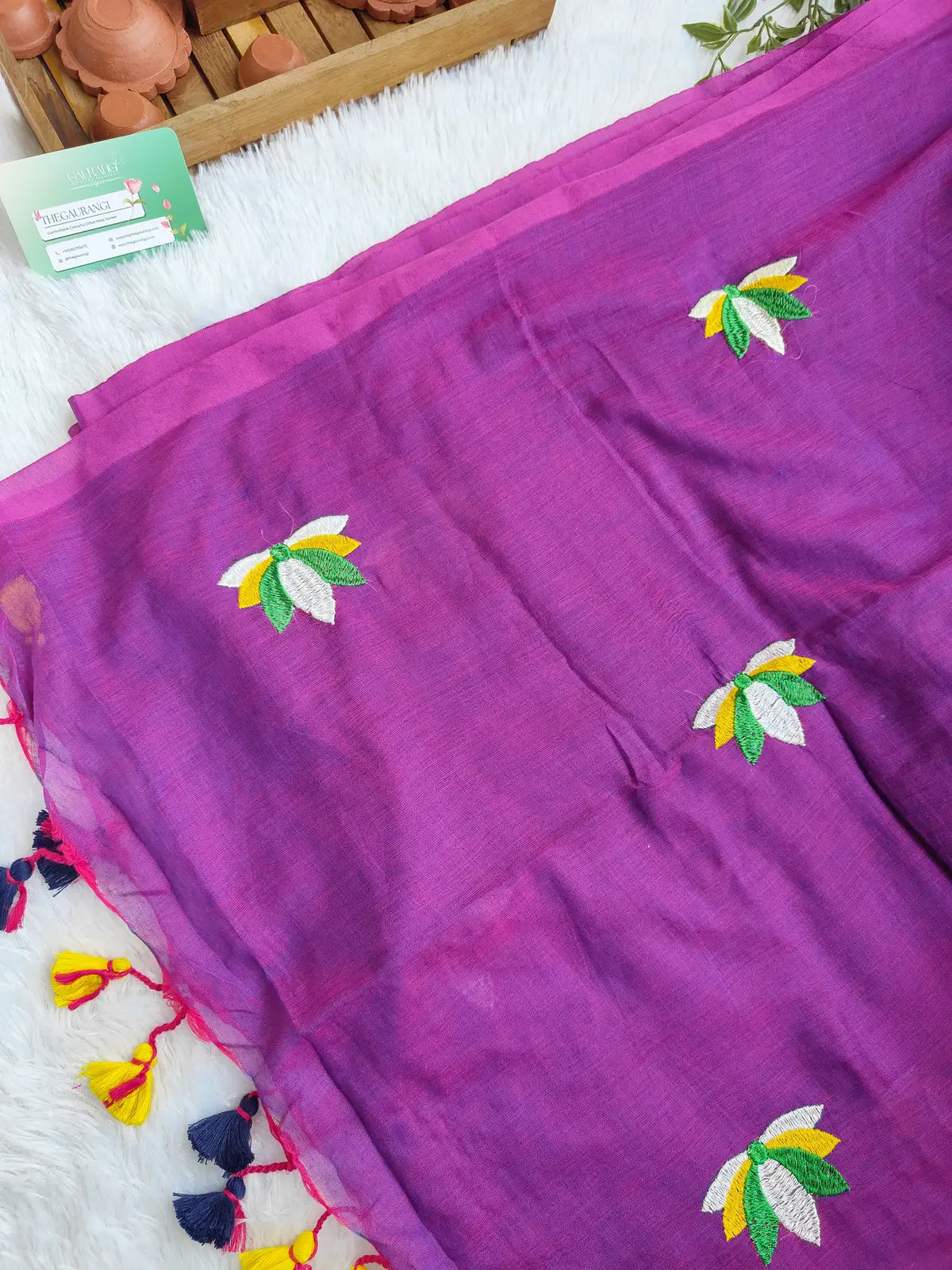 PURPLE LOTUS EMBROIDERED MUL COTTON SAREE