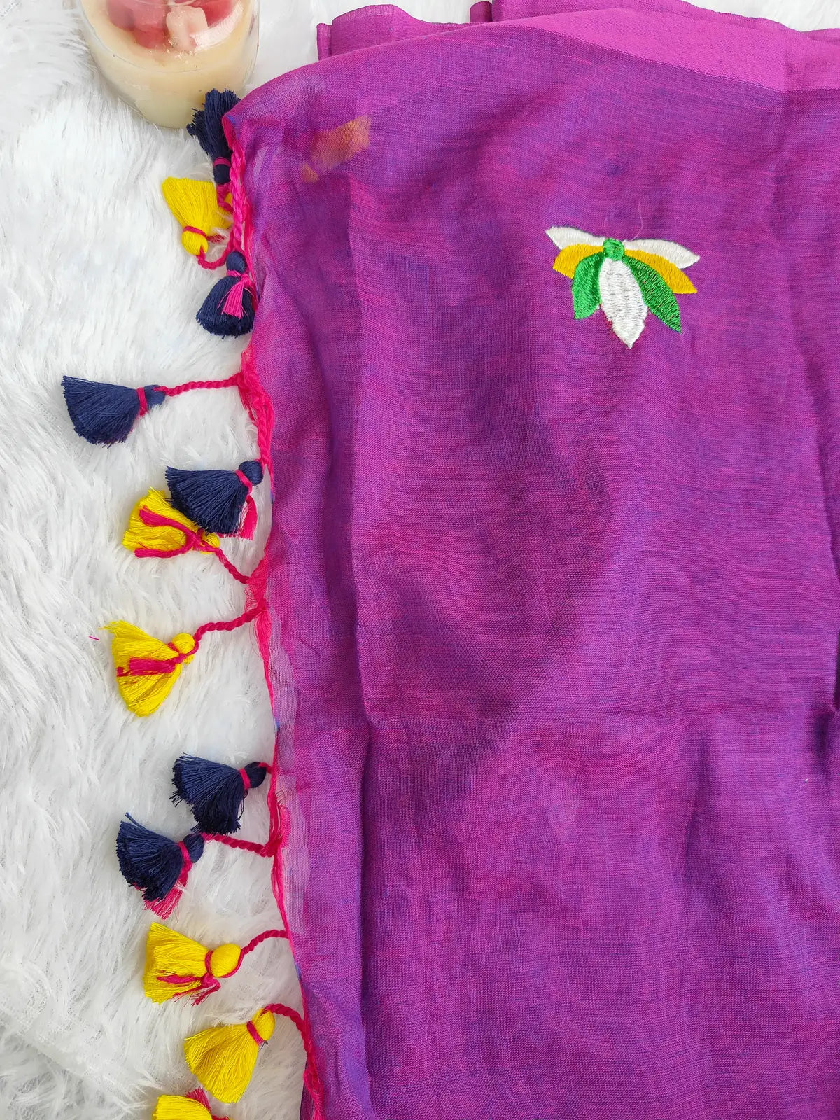 PURPLE LOTUS EMBROIDERED MUL COTTON SAREE