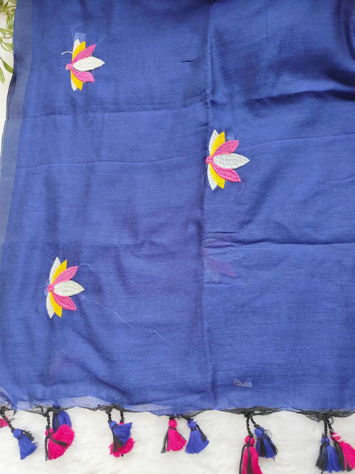 BLUE LOTUS EMBROIDERED MUL COTTON SAREE