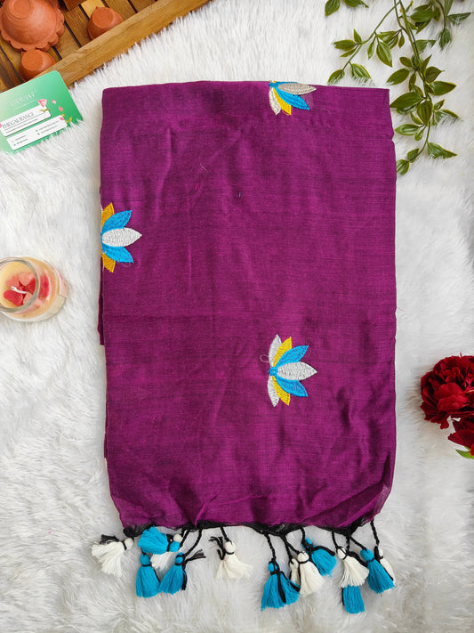 JAMUNI LOTUS EMBROIDERED MUL COTTON SAREE
