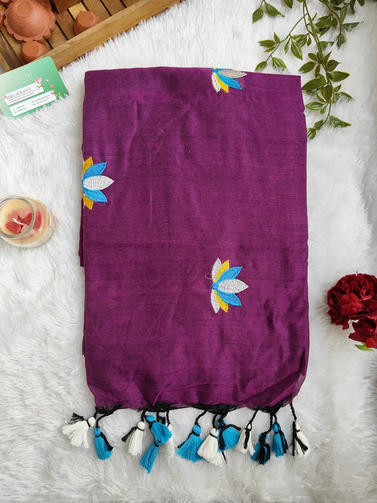 JAMUNI LOTUS EMBROIDERED MUL COTTON SAREE