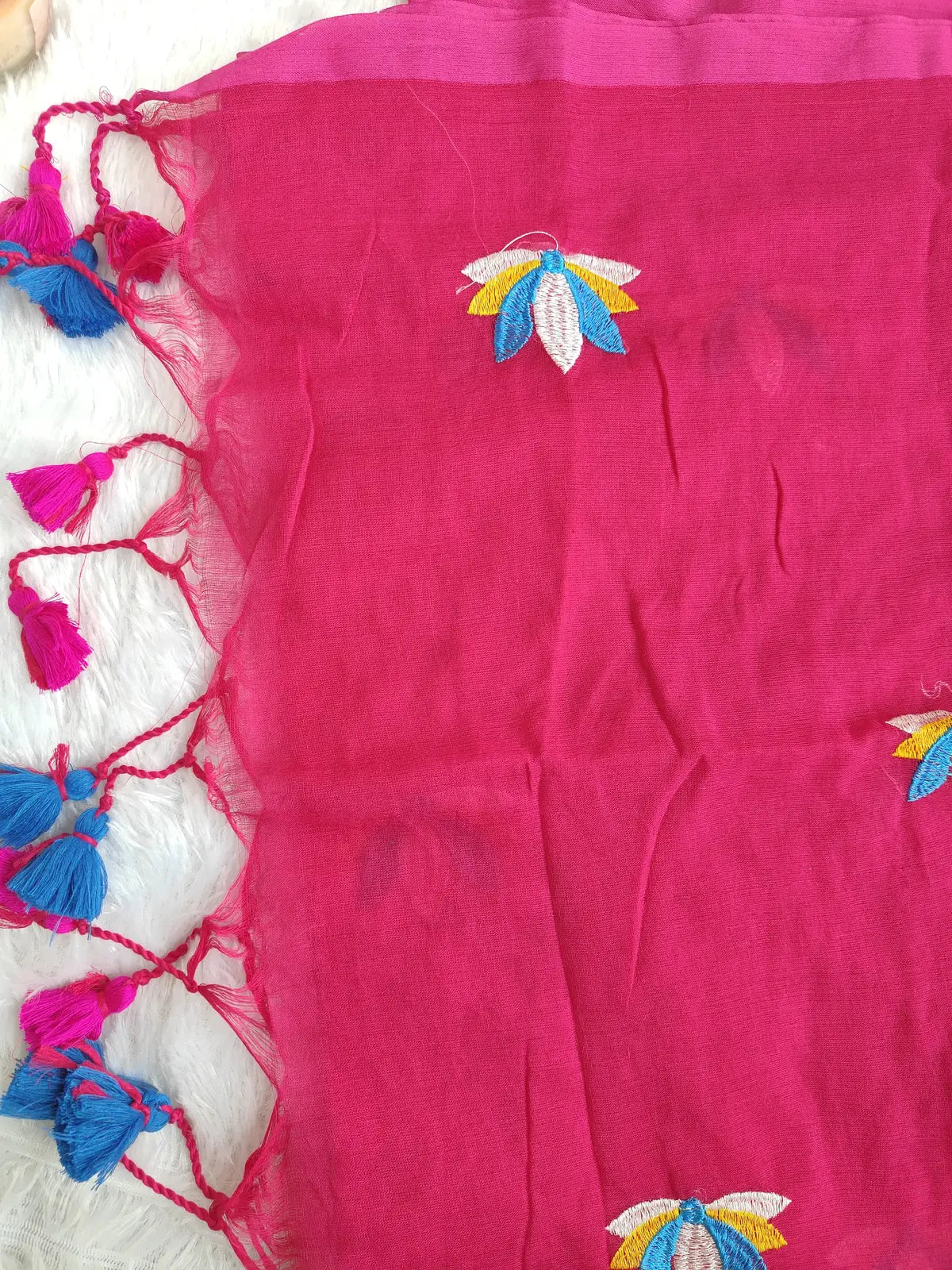PINK LOTUS EMBROIDERED MUL COTTON SAREE