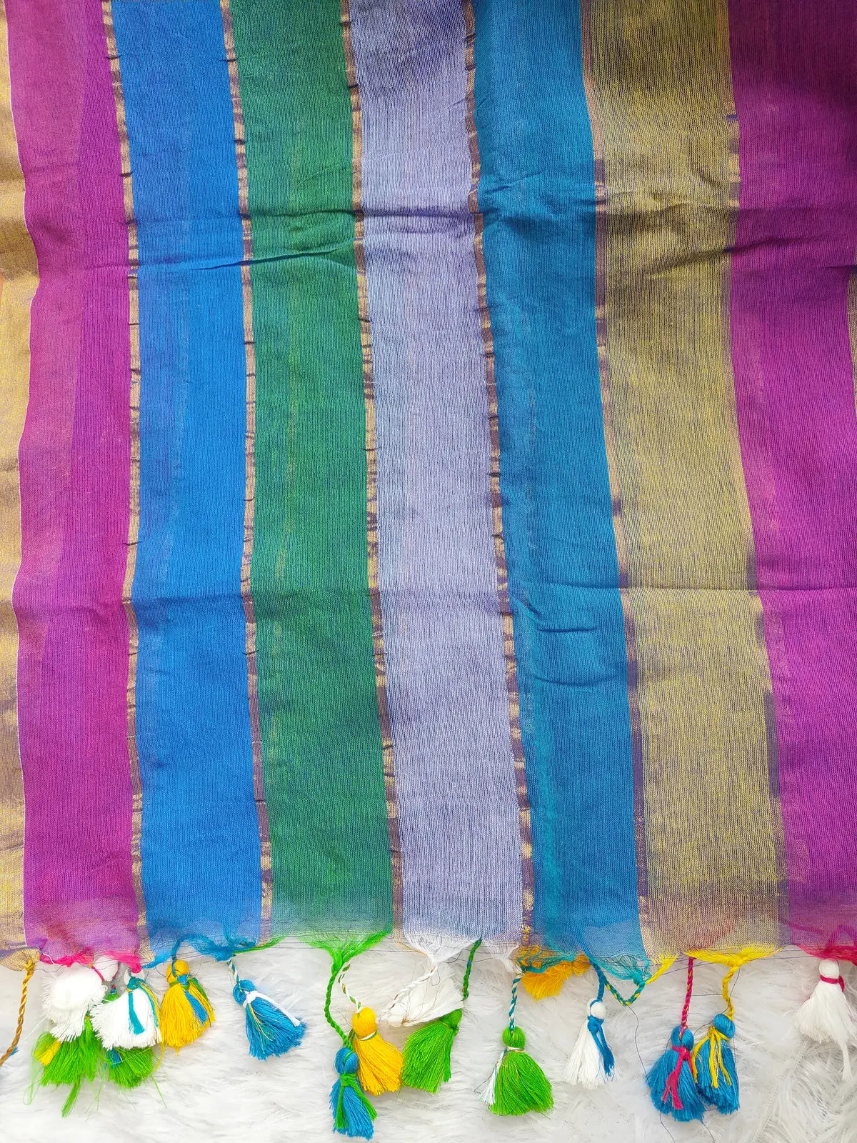 RAINBOW STRIPE BLUE MUL COTTON SAREE