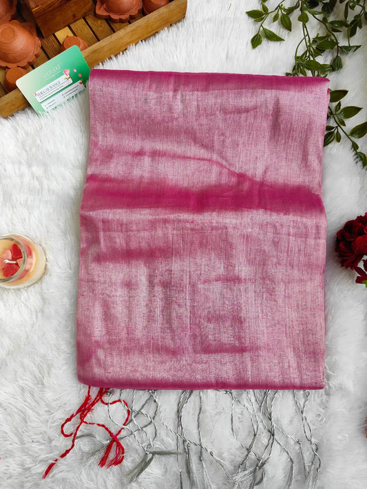 PINK AND RED COTTON TISSUE SAREE