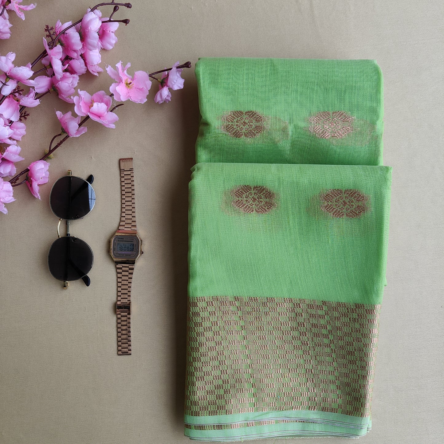 GREEN COPPER ZARI SAREE