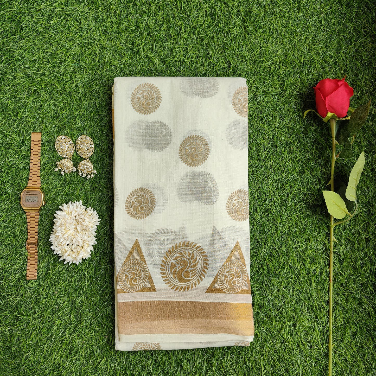 WHITE KERLA COTTON SAREE