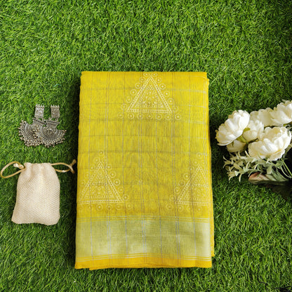 LEMON YELLOW COTTON SAREE