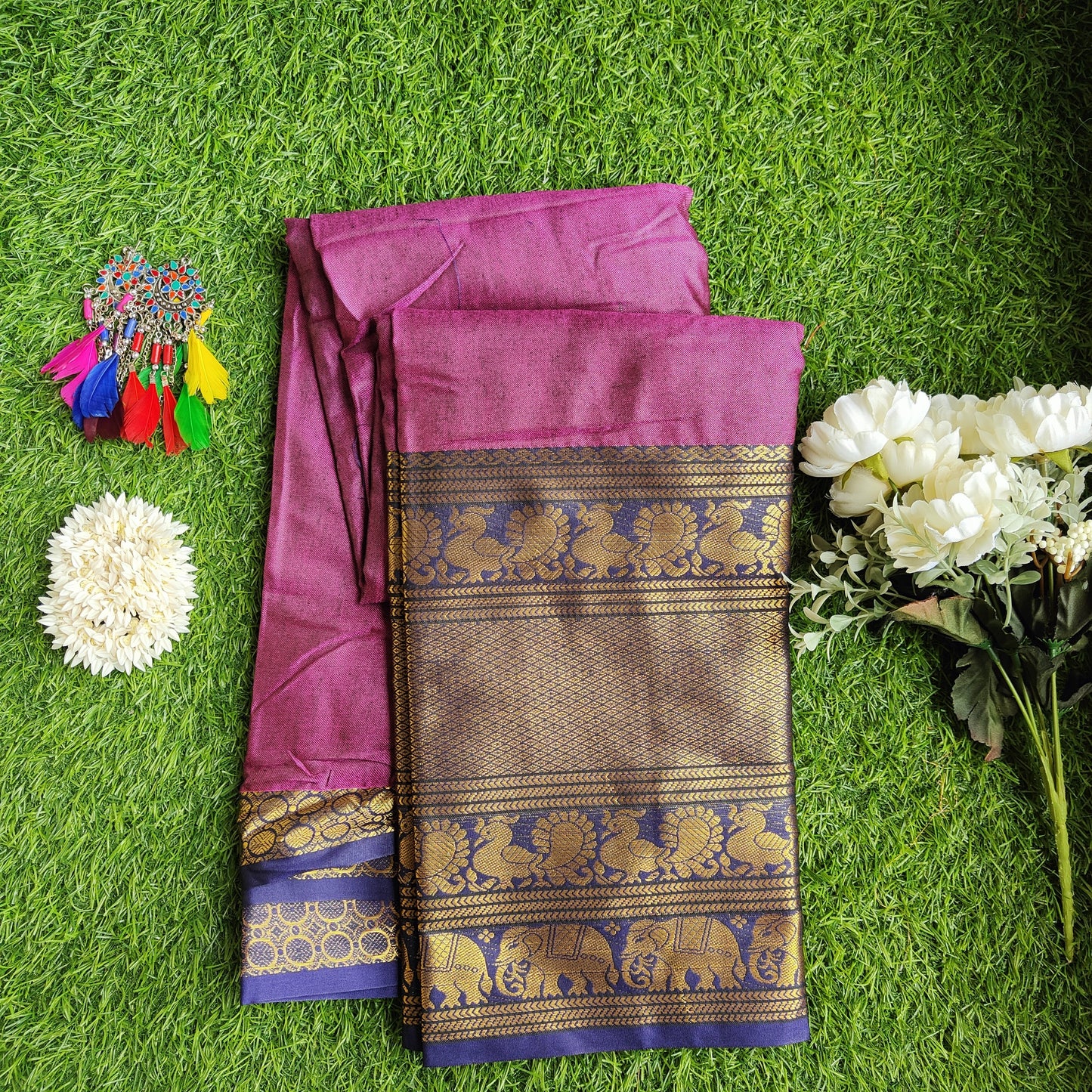 DARK PURPLE BLUE BORDER SAREE