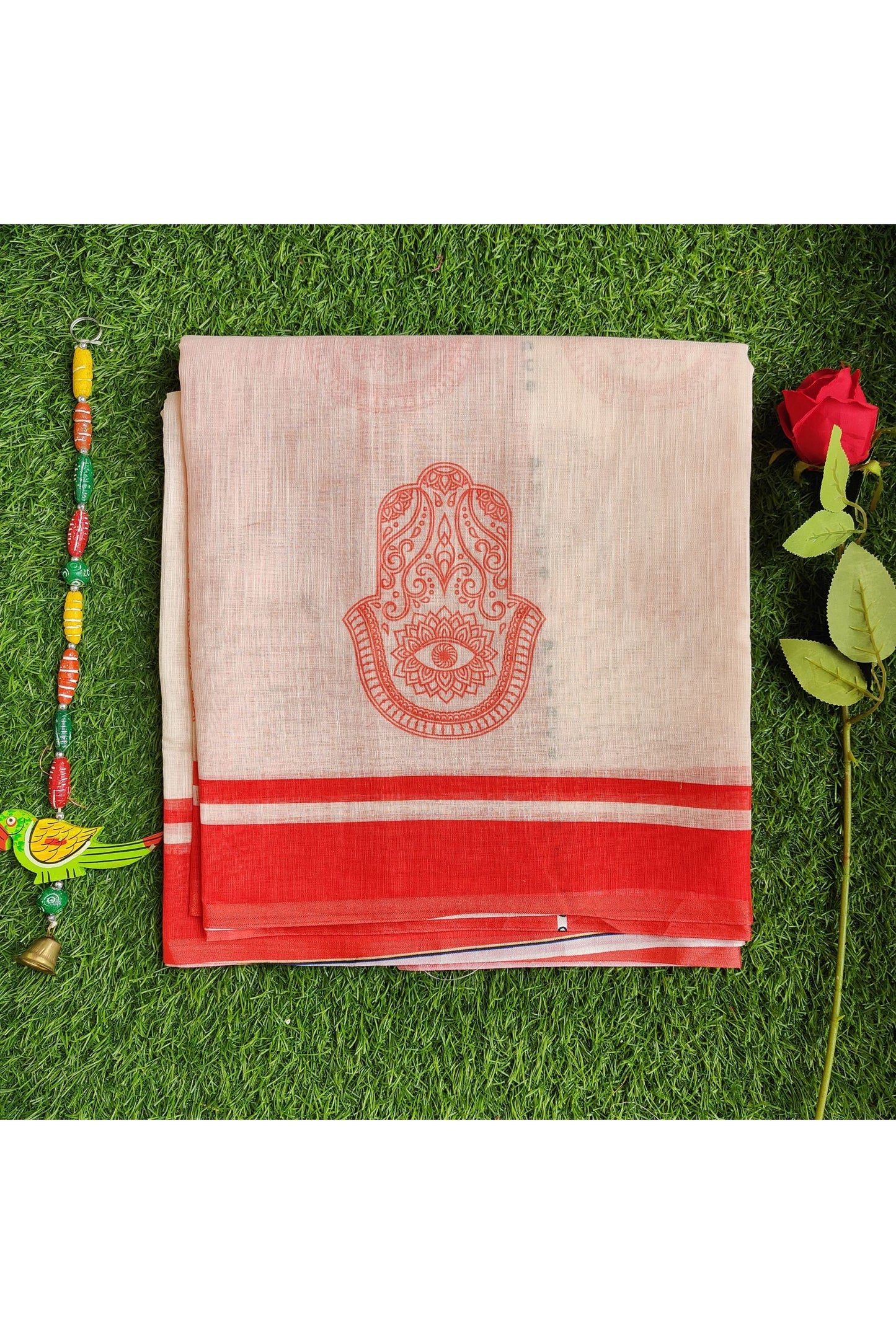 WHITE AND RED PURE COTTON SAREE