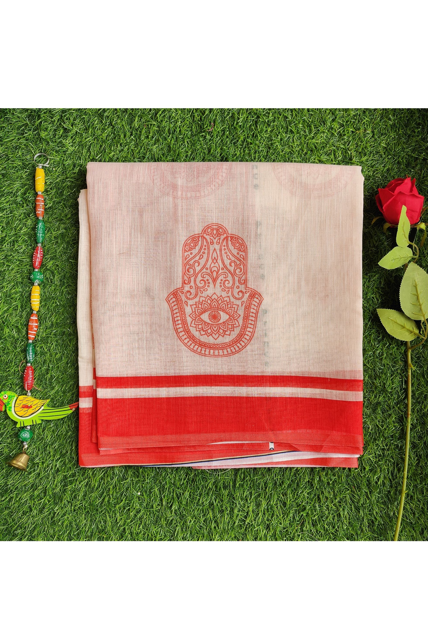 WHITE AND RED PURE COTTON SAREE