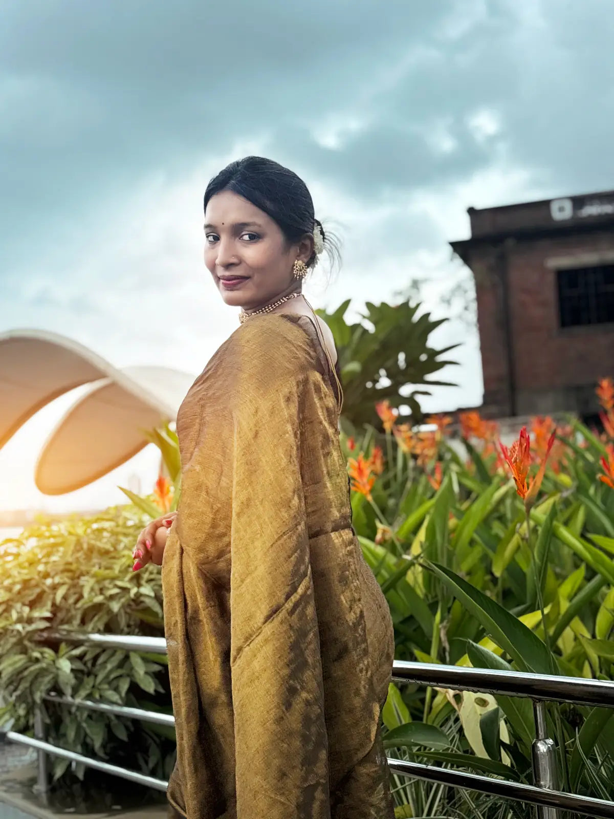 GOLD AND BLACK COTTON TISSUE SAREE